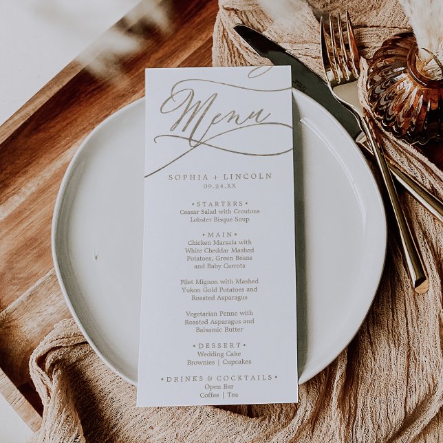 Romantic Gold Calligraphy Wedding Dinner Menu (Creator Uploaded)