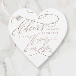 Romantic Gold Cheers to Love Heart Shaped Wedding Favour Tags