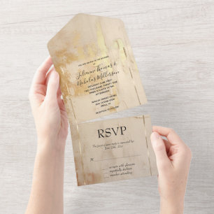 Romantic Gold Cream All In One Invitation