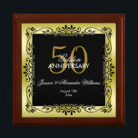 Romantic Gold Decorative Framed 50th Wedding Gift Box<br><div class="desc">Beautiful, glamourous trendy, modern, romantic and sophisticated design for couple's 50th wedding anniversary. Elegant and glamourous fifty years anniversary. With a glamourous background printed image of a pretty gold coloured gradient background with the same image rotated on top to give a great contrast. A delightful decorative border frame in black...</div>