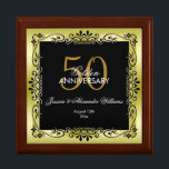 Romantic Gold Decorative Framed 50th Wedding Gift Box<br><div class="desc">Beautiful, glamourous trendy, modern, romantic and sophisticated design for couple's 50th wedding anniversary. Elegant and glamourous fifty years anniversary. With a glamourous background printed image of a pretty gold coloured gradient background with the same image rotated on top to give a great contrast. A delightful decorative border frame in black...</div>