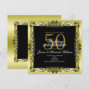 Romantic Gold Decorative Framed 50th Wedding Invitation