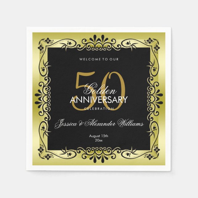 Romantic Gold Decorative Framed 50th Wedding Napkin (Front)