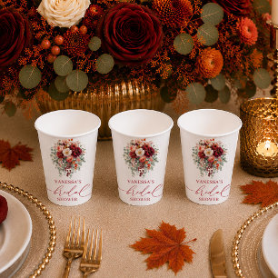 Romantic gold eucalyptus fall bridal shower paper  cups