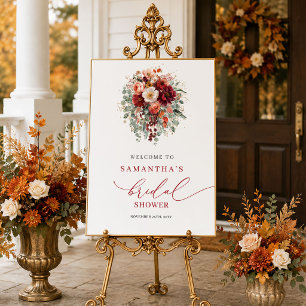 Romantic gold eucalyptus fall bridal shower welcom poster