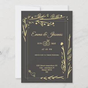 Romantic Gold Floral frame Wedding card Couple