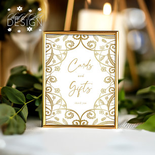 Romantic Gold Floral Lace Wedding Cards & Gifts Poster