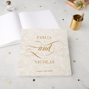 Romantic Gold Floral Pattern Wedding Guest Book