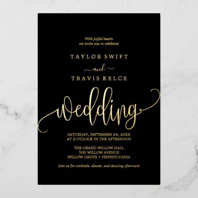 Romantic Gold Foil | Black Flourish Wedding  (Front)