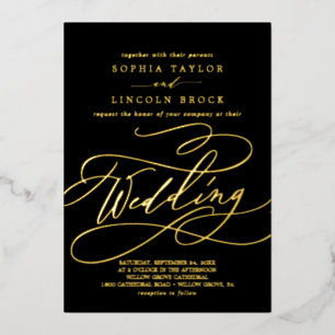 Romantic Gold Foil Black Flourish Wedding