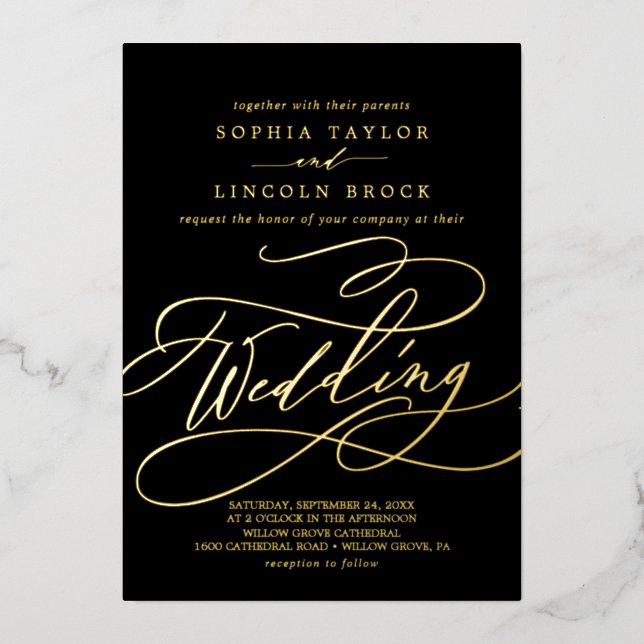 Romantic Gold Foil | Black Flourish Wedding (Front)