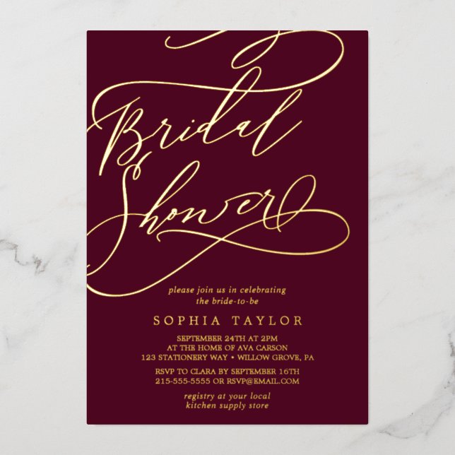 Romantic Gold Foil | Burgundy Bridal Shower (Front)