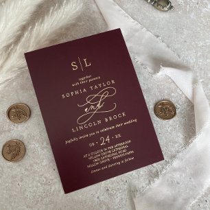 Romantic Gold Foil   Burgundy Monogram Wedding