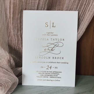 Romantic Gold Foil Calligraphy Monogram Wedding