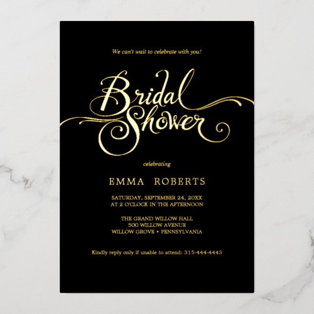 Romantic Gold Foil & Emerald Bridal Shower  (Front)