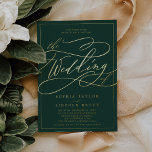 Romantic Gold Foil | Emerald Frame Wedding<br><div class="desc">This romantic gold foil emerald frame wedding invitation is perfect for a simple wedding. The modern classic design features fancy swirls and whimsical flourishes with gorgeous elegant hand lettered gold foil stamped typography and a formal foil frame on a dark emerald green background.</div>