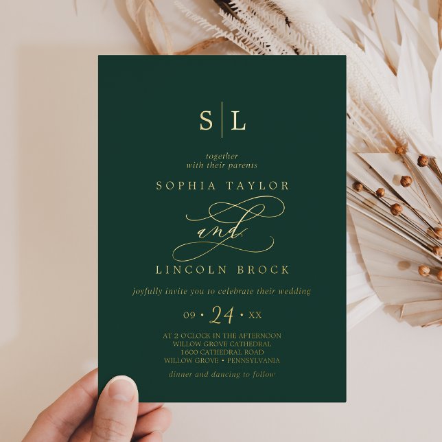 Romantic Gold Foil | Emerald Monogram Wedding (Creator Uploaded)