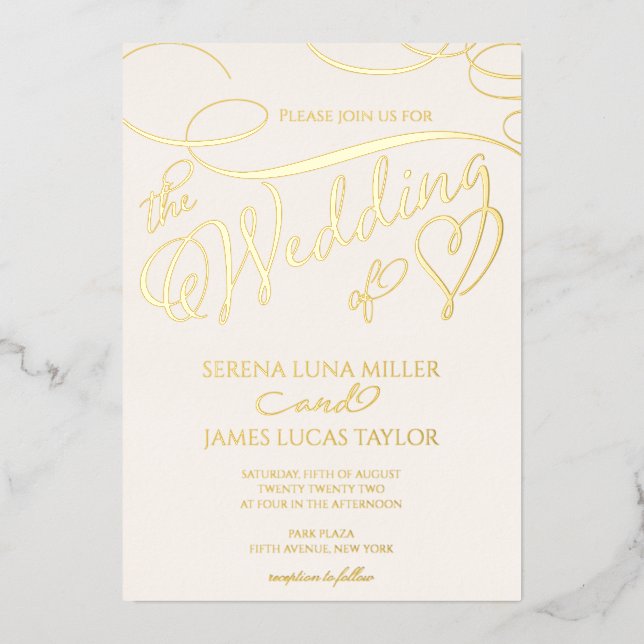 Romantic Gold Foil Flourish Calligraphy Wedding (Front)