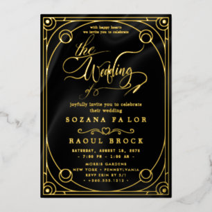 Romantic Gold Foil   Navy Blue Frame Wedding