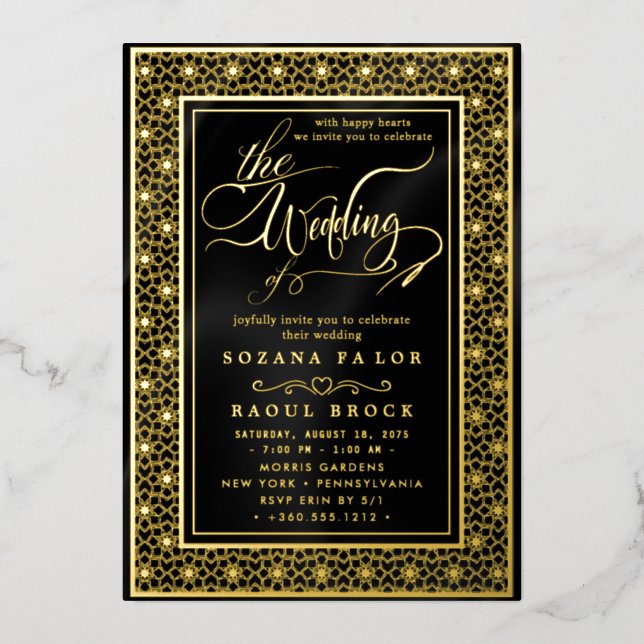 Romantic Gold Foil | Navy Blue Frame Wedding (Front)