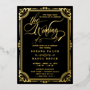 Romantic Gold Foil   Navy Blue Frame Wedding