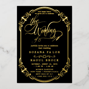 Romantic Gold Foil Navy Blue Frame Wedding