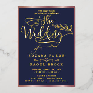 Romantic Gold Foil   Navy Blue Frame Wedding