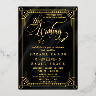 Romantic Gold Foil Navy Blue Frame Wedding