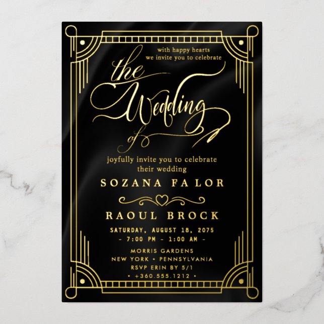 Romantic Gold Foil | Navy Blue Frame Wedding (Front)