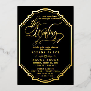 Romantic Gold Foil   Navy Blue Frame Wedding