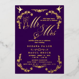 Romantic Gold Foil   Navy Blue Frame Wedding Foil