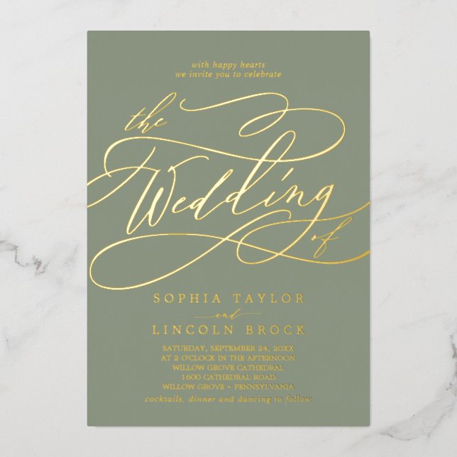Romantic Gold Foil | Sage Flourish The Wedding Of (Front)
