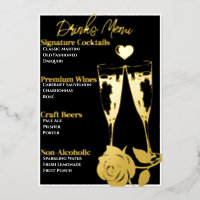 Romantic Gold-Foiled Cocktail Party Bar Menu