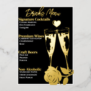 Romantic Gold-Foiled Cocktail Party Bar Menu