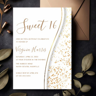 Romantic Gold Glitter Sweet Sixteen 16 Birthday Invitation