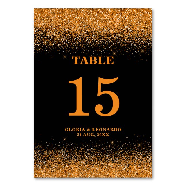 Romantic Gold Glitter Wedding  Table Number (Front)