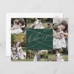 Romantic Gold Green Cheers 6 Photo Family News Holiday Postcard<br><div class="desc">This romantic gold green cheers 6 photo family news holiday postcard is the perfect simple holiday greeting. The modern classic design features fancy swirls and whimsical flourishes with gorgeous elegant hand lettered faux champagne gold foil typography. Personalise the card with 6 photos, your family name, first names, and year. Include...</div>