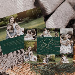 Romantic Gold Green Joyful 7 Photo Family News Holiday Card<br><div class="desc">This romantic gold green joyful Christmas 7 photo family news holiday card is the perfect simple holiday greeting. The modern classic design features fancy swirls and whimsical flourishes with gorgeous elegant hand lettered faux champagne gold foil typography. Personalise the card with 7 photos, your family name, first names, and year....</div>