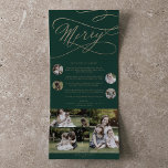 Romantic Gold Green Merry Christmas Multi Photo Tri-Fold Holiday Card<br><div class="desc">This romantic gold green merry Christmas multi photo tri-fold holiday card is the perfect simple year in review holiday greeting. The modern classic design features fancy swirls and whimsical flourishes with gorgeous elegant hand lettered faux champagne gold foil typography. Customise your trifold holiday card with 7 photos, a family newsletter,...</div>