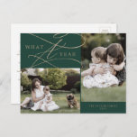 Romantic Gold Green What A Year 2 Photo Family Holiday Postcard<br><div class="desc">This romantic gold green what a year 2 photo family holiday postcard is the perfect simple holiday greeting. The modern classic design features fancy swirls and whimsical flourishes with gorgeous elegant hand lettered faux champagne gold foil typography. Personalise your postcard with 2 photos, your family name, first names, and year....</div>