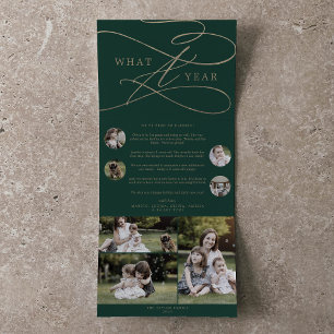 Romantic Gold Green What A Year Multi Photo Tri-Fold Holiday Card
