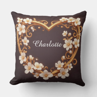 🌸 Romantic Gold Heart Floral Elegant Wedding  Cushion