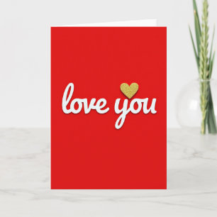 Romantic Gold Heart Love You Card