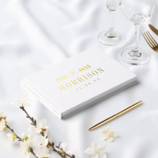 Romantic Gold Heart Script Mrs & Mrs Wedding Guest Book