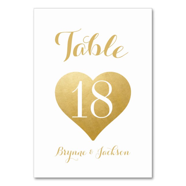 Romantic Gold Heart Wedding Table Number (Front)