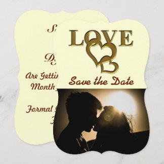Romantic Gold Interlocking Hearts, Photo, Red Rose Invitation