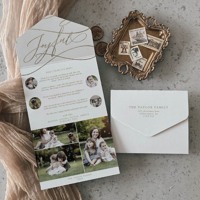 Romantic Gold Joyful Christmas Multi Photo Holiday All In One Invitation (Creator Uploaded)