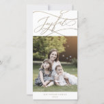 Romantic Gold Joyful Photo Family Newsletter Holiday Card<br><div class="desc">This romantic gold joyful photo family newsletter holiday card is the perfect simple holiday greeting. The modern classic design features fancy swirls and whimsical flourishes with gorgeous elegant hand lettered faux champagne gold foil typography. Personalise the front of the card with a photo, your family name and the year. Include...</div>
