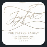 Romantic Gold Joyful Return Address Envelope Square Sticker<br><div class="desc">These romantic gold joyful return address envelope stickers are perfect for a simple holiday card or invitation envelope. The modern classic design features fancy swirls and whimsical flourishes with gorgeous elegant hand lettered faux champagne gold foil typography.</div>