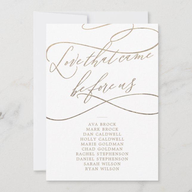 Romantic Gold Love Before Us Seating Chart Card (Front)